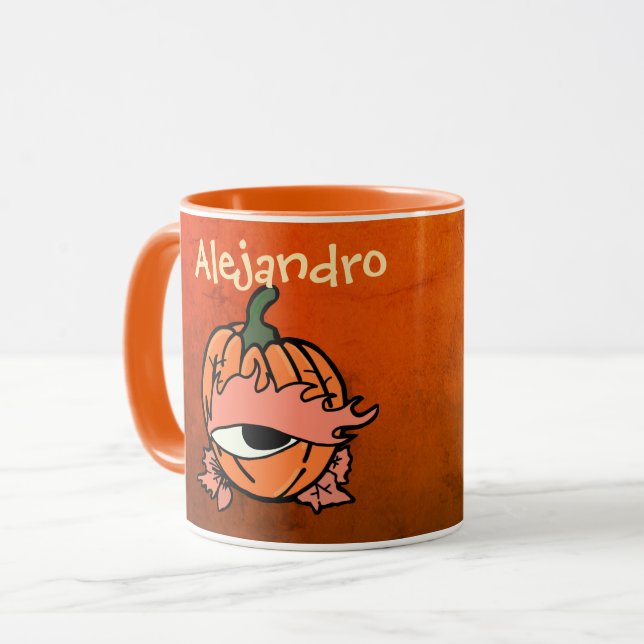 Personalized Sleepy Eye of the Spooky Pumpkin Mug (Front Left)