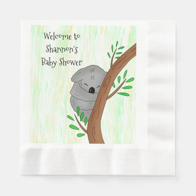 Personalized Sleepy Koala Bear Themed Baby Shower Napkins (Front)