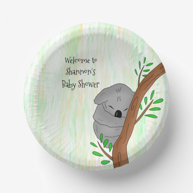 Personalized Sleepy Koala Bear Themed Baby Shower Paper Bowls (Front)