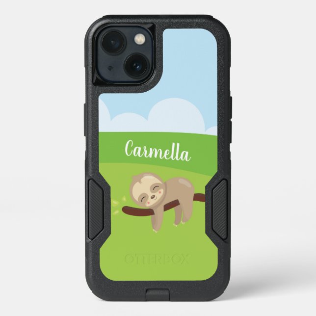 Personalized Sleepy Sloth Otterbox iPhone Case (Back)
