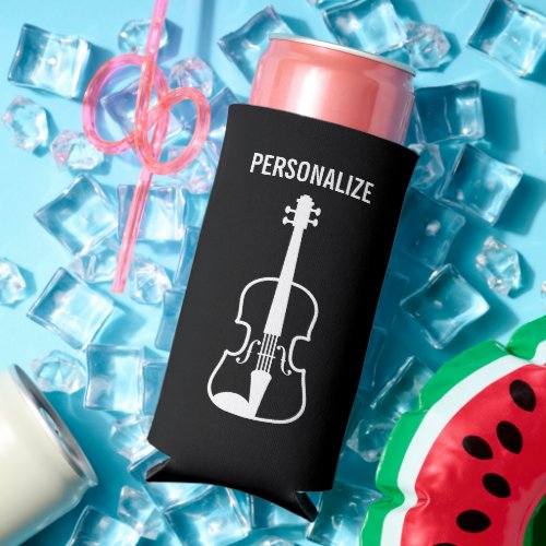 Personalized slim can cooler with violin drawing