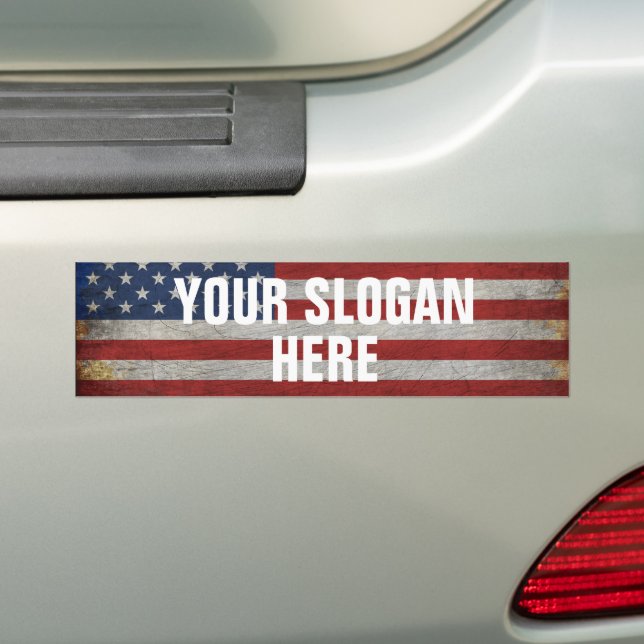 PERSONALIZED SLOGAN COUNTRY SAYING CUSTOMIZED FLAG BUMPER STICKER (On Car)