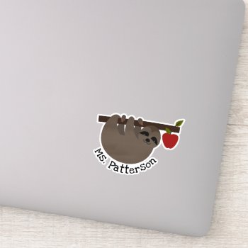Personalized Sloth Apple Tree Teacher Sticker by thepinkschoolhouse at Zazzle