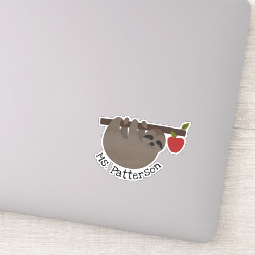 Personalized Sloth Apple Tree Teacher Sticker