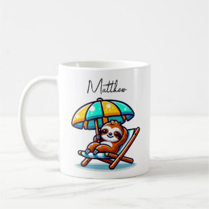 Personalized Sloth at Beach Funn Coffee Mug