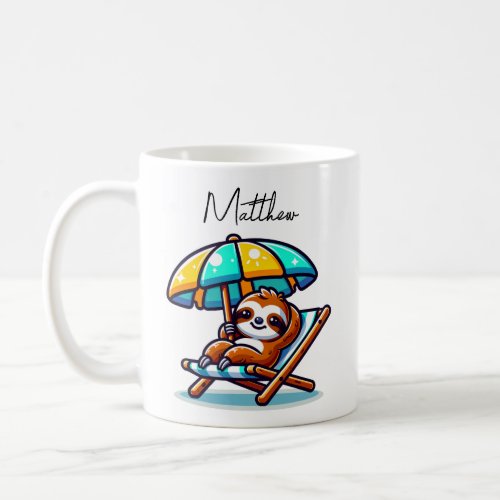 Personalized Sloth at Beach Funn Coffee Mug