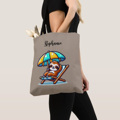 Personalized Sloth at Beach Tote Bag
