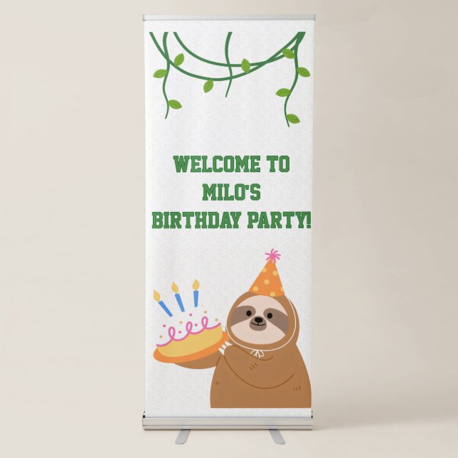 Personalized Sloth Birthday Banner Jungle Party (Front)