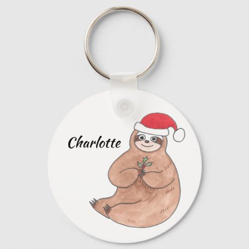 Personalized Sloth Lovers Christmas Keychain
