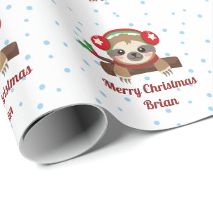 Personalized Sloth Merry Christmas Name Wrapping Paper