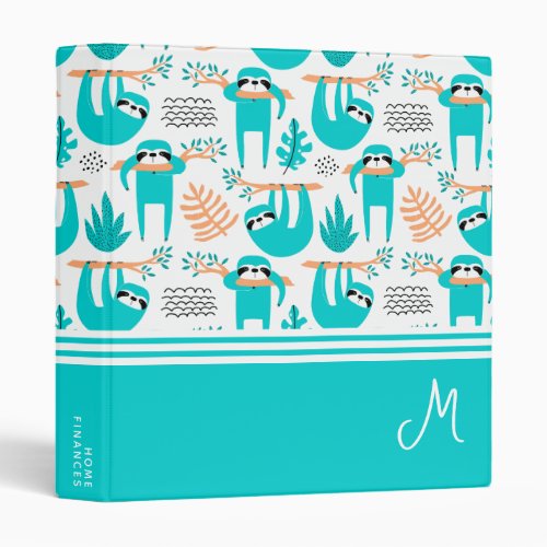 Personalized Sloth Monogram 3 Ring Binder