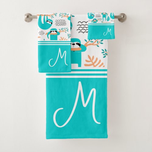 Personalized Sloth Monogram Bath Towel Set