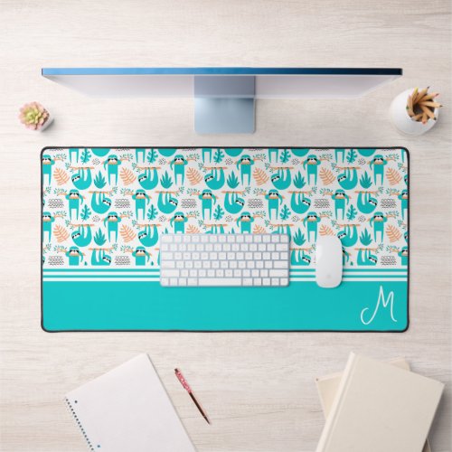 Personalized Sloth Monogram Desk Mat