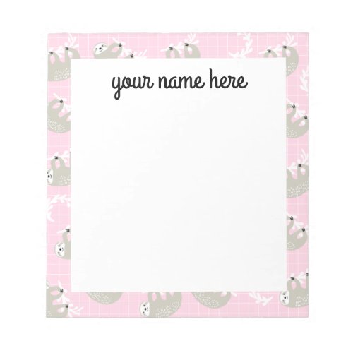 Personalized Sloth Notepad