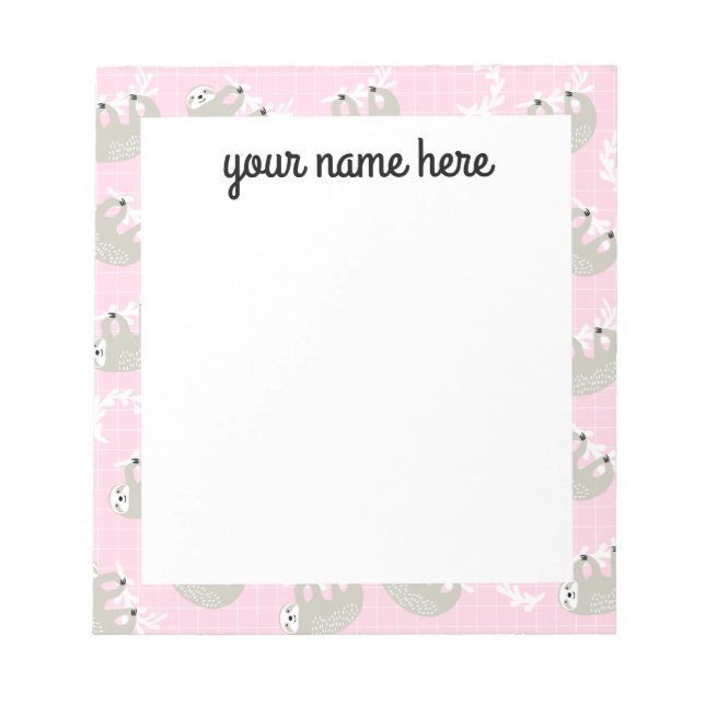 Personalized Sloth Notepad (Front)
