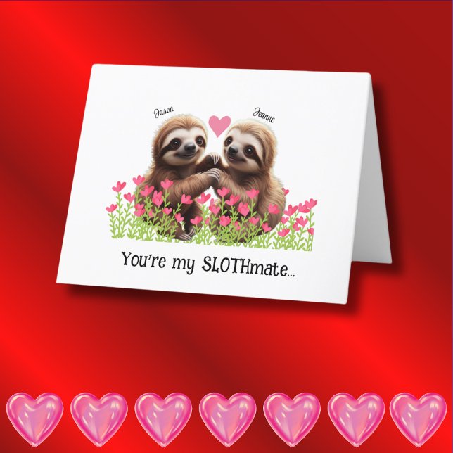 Personalized Sloth Valentine Pink Red Slothmate Holiday Card (Creator Uploaded)