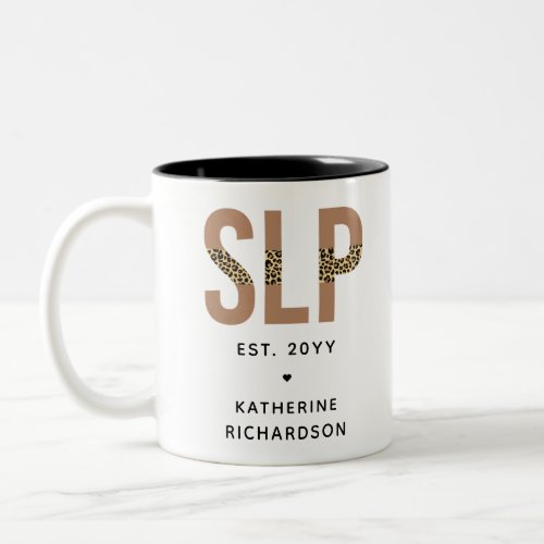Personalized SLP Speech Pathologist Leopard Print Two_Tone Coffee Mug