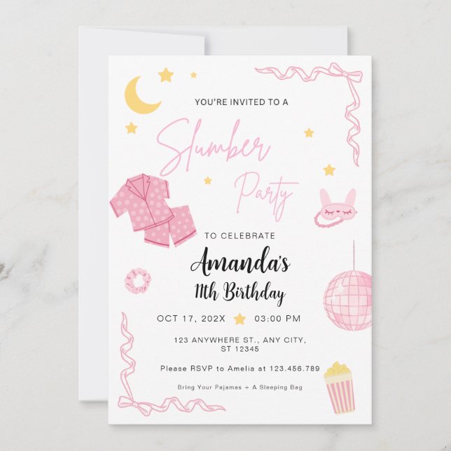 Personalized Slumber Party Birthday Invitation (Front)