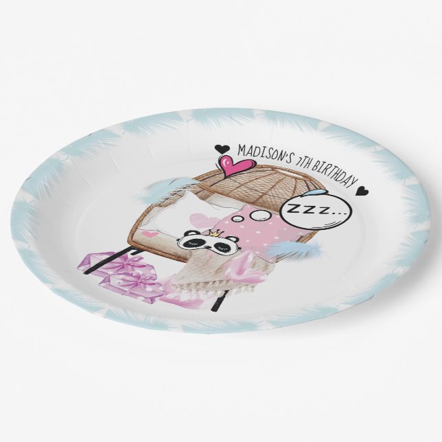 Personalized Slumber Party Girl Birthday Paper Plates (Angled)