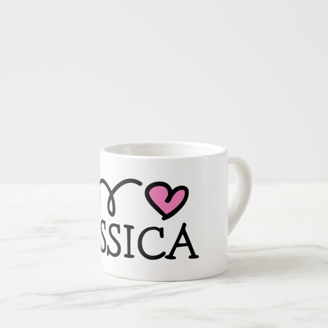 Personalized small kid's mug with cute pink heart (Front Right)