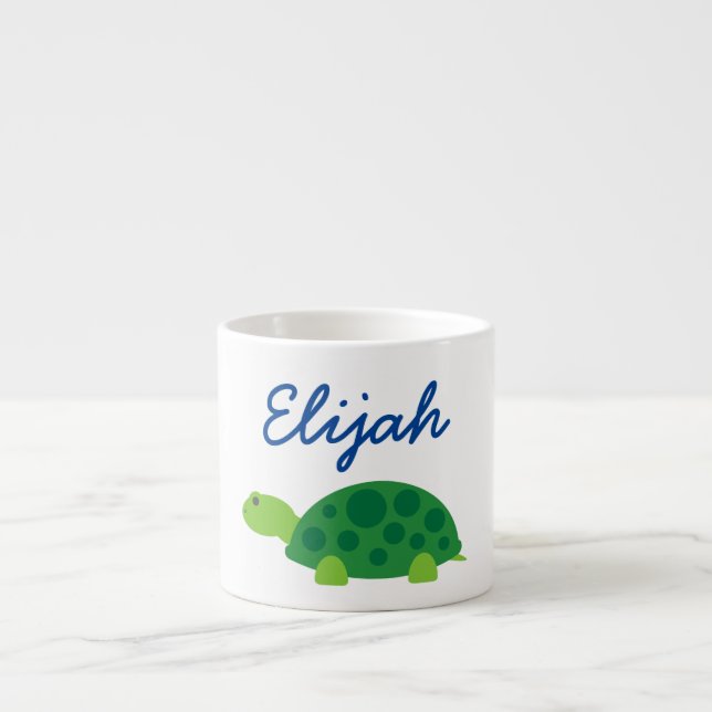 Personalized small kid's mug with green turtle (Front)