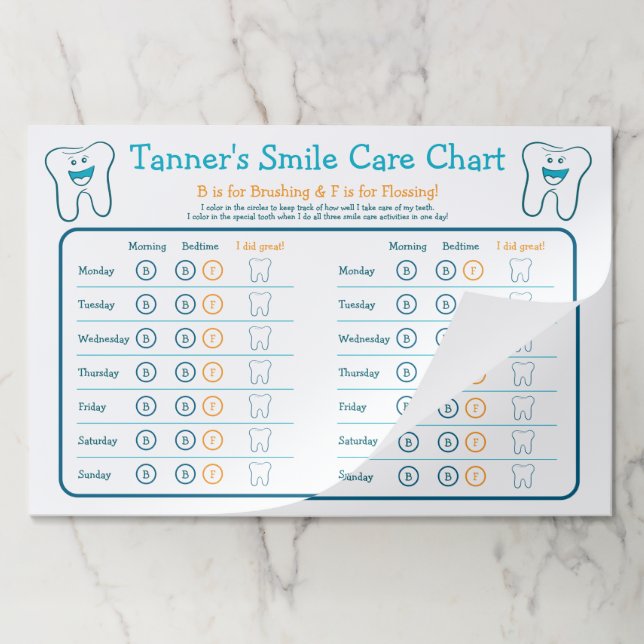 Personalized Smile Care Chart Paper Pad (Folded)