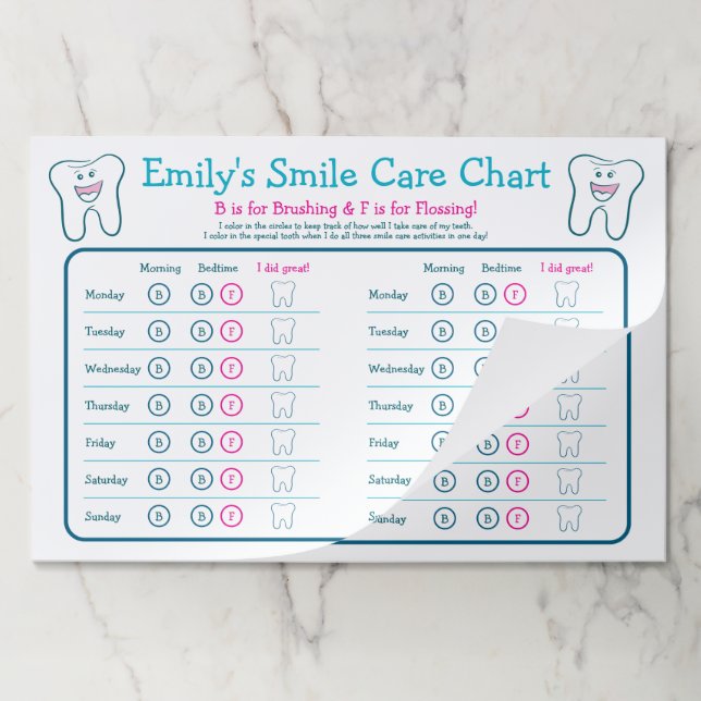 Personalized Smile Care Chart Paper Pad (Folded)