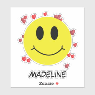 Personalized Smile Face with Hearts Emoticon Sticker