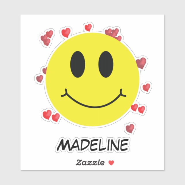 Personalized Smile Face with Hearts Emoticon Sticker (Sheet)