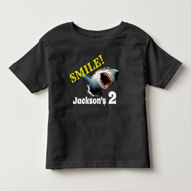 Personalized "Smile" Shark Birthday Toddler T-shirt (Front)