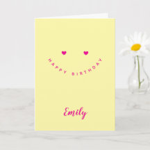 Personalized Smiley Face Hearts, Minimal Birthday