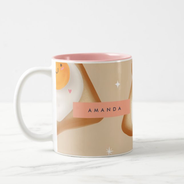 Personalized Smiley Toast and Egg Pattern Two-Tone Coffee Mug (Left)