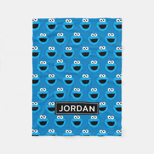 Personalized Smiling Cookie Monster Pattern Fleece Blanket (Front)
