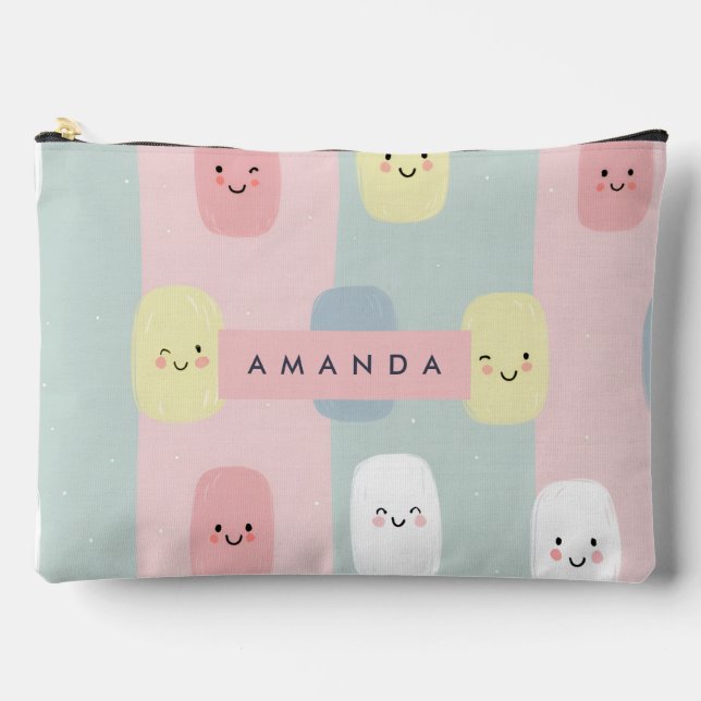Personalized Smiling Pastel Sweets Kawaii Accessory Pouch (Front)