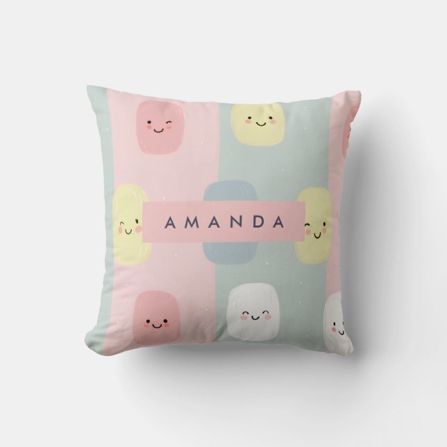 Personalized Smiling Pastel Sweets Kawaii Throw Pillow (Front)