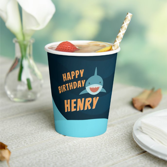 Personalized Smiling Shark Birthday Paper Cups