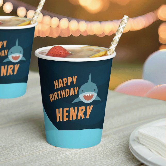 Personalized Smiling Shark Birthday Paper Cups (Creator Uploaded)