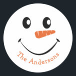 Personalized Smiling Snowman Classic Round Sticker<br><div class="desc">Personalized Smiling Snowman Face Classic Round Sticker</div>