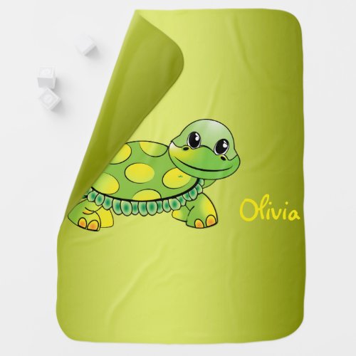 Personalized smiling turtle baby blanket