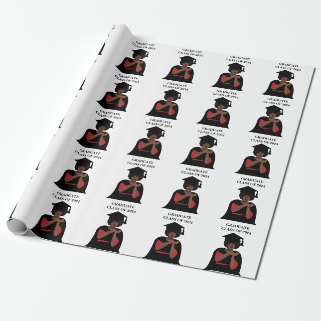 Personalized Smiling Woman Graduation  Wrapping Paper (Unrolled)