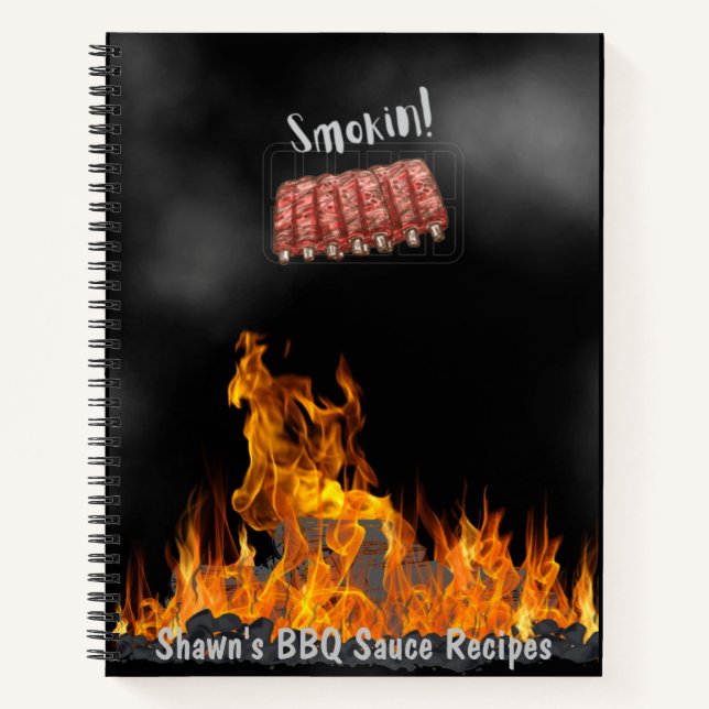 Personalized Smokin BBQ Ribs Cookbook Notebook (Front)