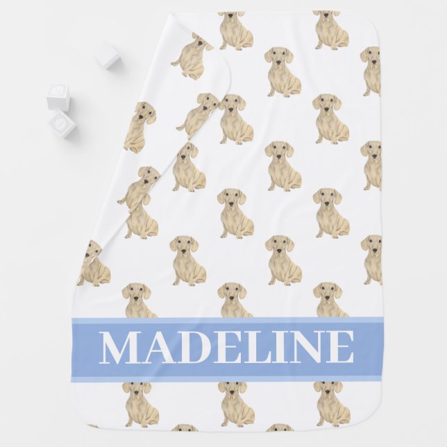 Personalized Smooth Cream Dachshund Baby Blanket (In Situ)