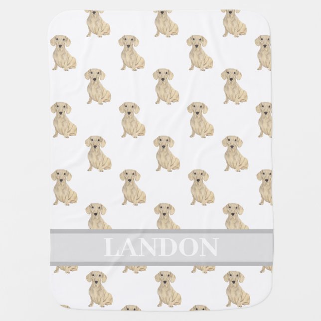 Personalized Smooth Cream Dachshund Baby Blanket (Front)