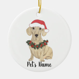 Personalized Smooth Cream Dachshund Christmas Ceramic Ornament