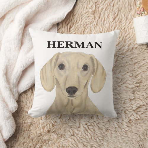 Personalized Smooth Cream Dachshund Throw Pillow