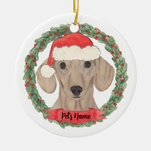 Personalized Smooth Red Dachshund Christmas Ceramic Ornament