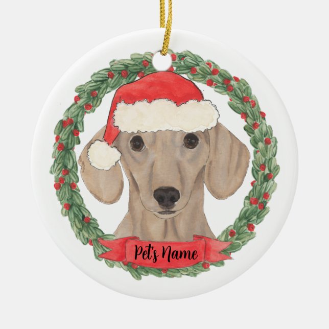 Personalized Smooth Red Dachshund Christmas Ceramic Ornament (Front)