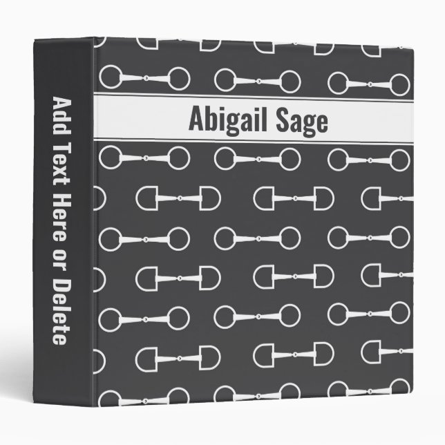 Personalized Snaffle Bits Grey and White Horse 3 Ring Binder (Front/Spine)