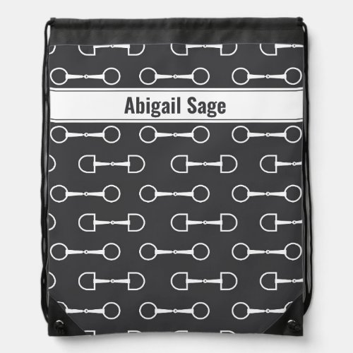 Personalized Snaffle Bits Grey and White Horse Drawstring Bag