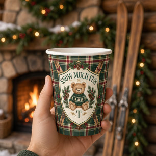Personalized Snow Much Fun Teddy Bear Tartan Paper Cups